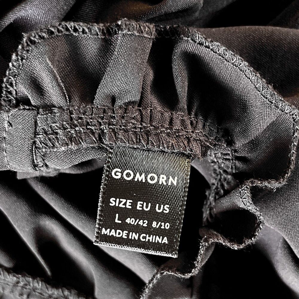 Shein Gomorn Long Black Ruffle Hem Smock Dress - High Ruffle Bowtie Neck - Sz L - Picture 3 of 3